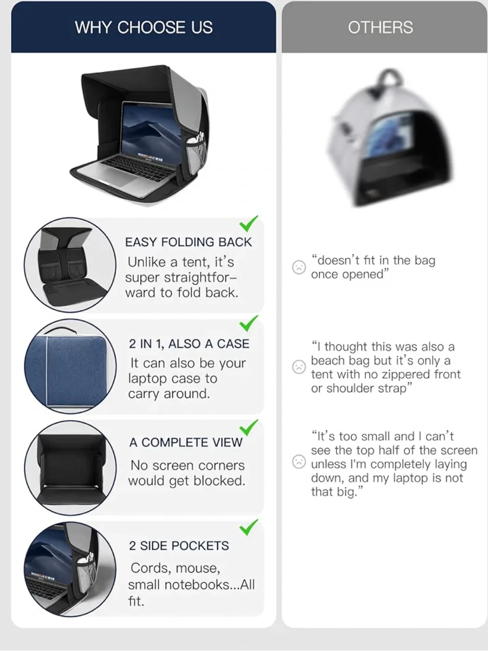 Portable Tablet/Laptop Shade Case - Black and Gray